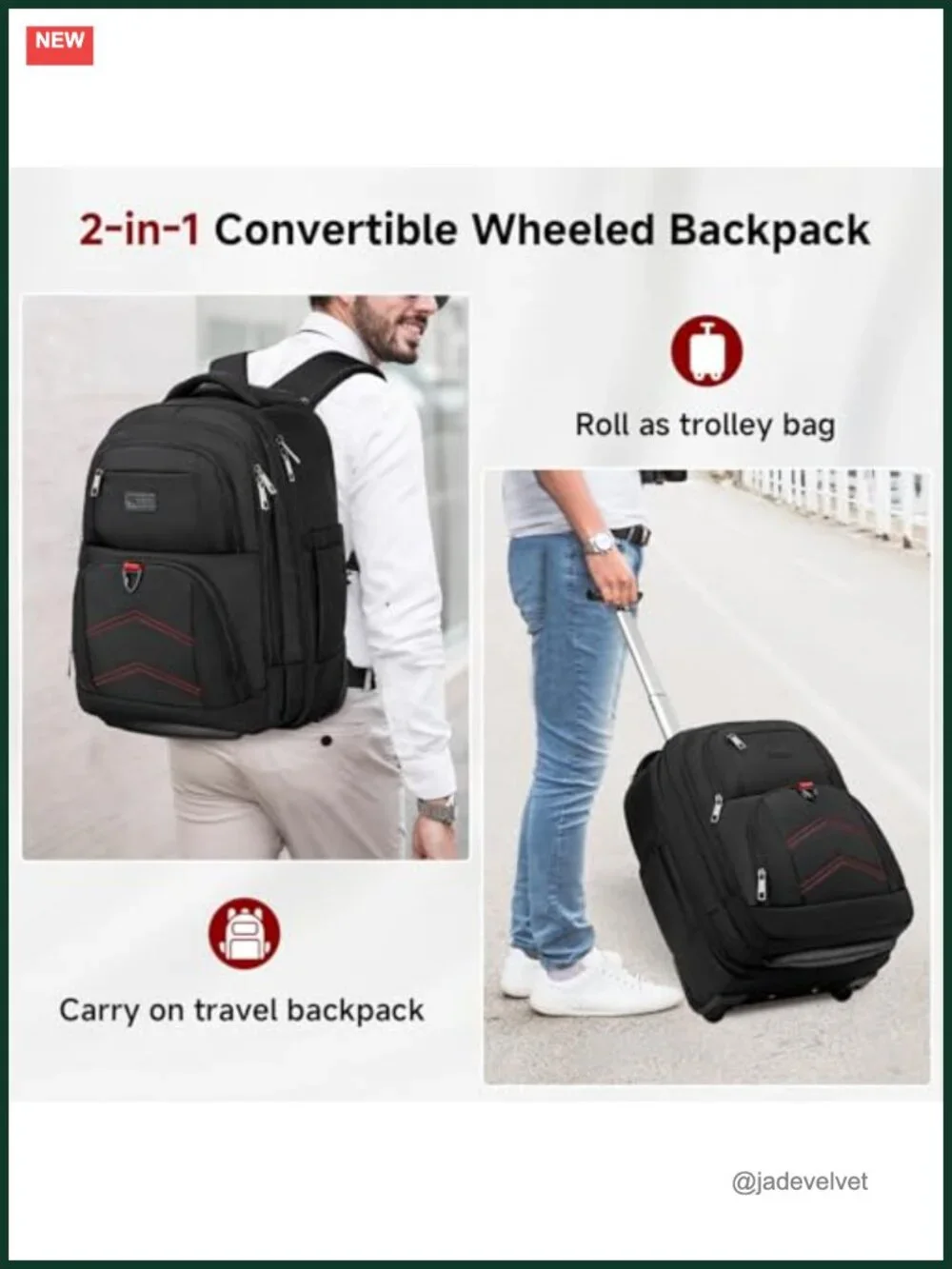 45L Rolling Backpack with Telescoping Handle, 17.3